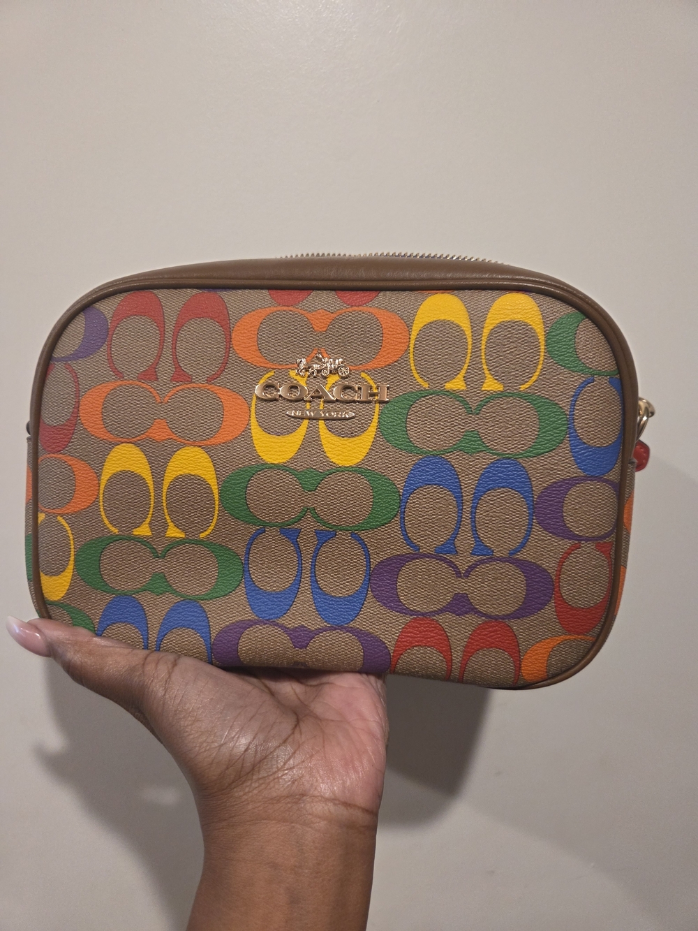 Coach Rainbow Signature Canvas Crossbody Bag in Brown with Multicolor Logo